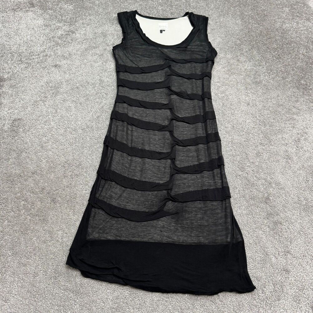 Nicole Miller Sheer Overlay Tiered Ruffle Bodycon Dress Women Medium Black White